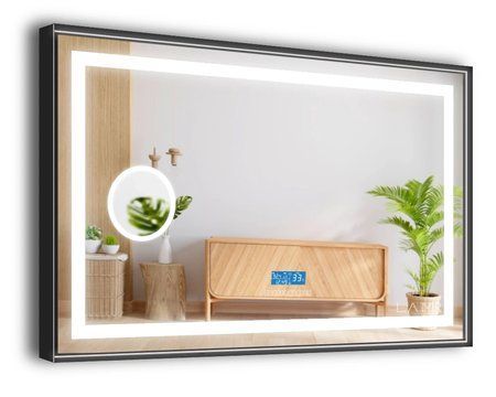 Смарт зеркало в черной раме ПВХ с подсветкой лица LED прямоугольное Karnet - bluetooth, подогрев и линза с подсветкой #kslf 636130163829810080 фото