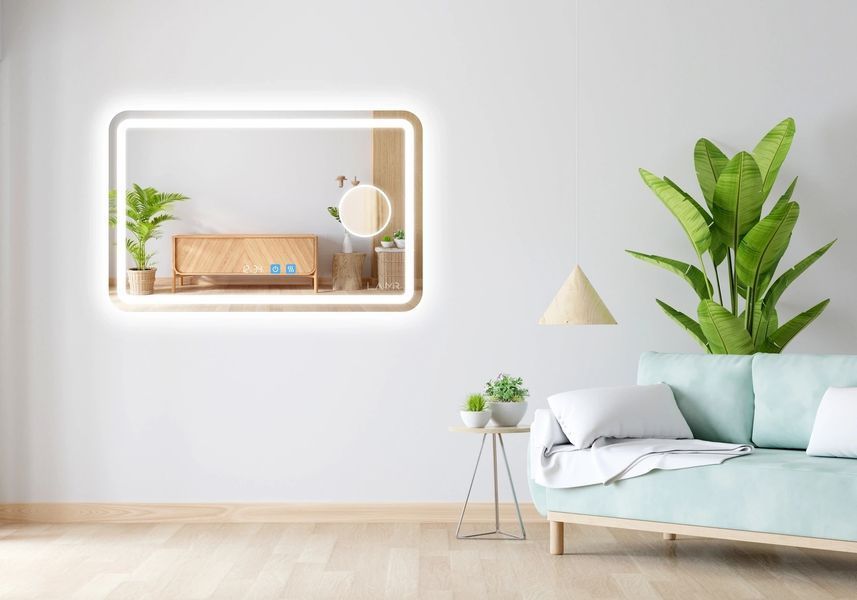 Косметичне дзеркало з двома LED підсвітками закруглене Anvi - два сенсора дотику, годинник лінза з підсвіткою та підігрів дзеркала #anlw2 114191628231120812080 фото