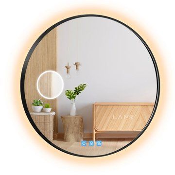 Косметическое зеркало с LED подсветкой стены круглое в раме Adeo -три сенсора, линза с подсветкой и подогрев зеркала #adlf 66115163323818080 фото