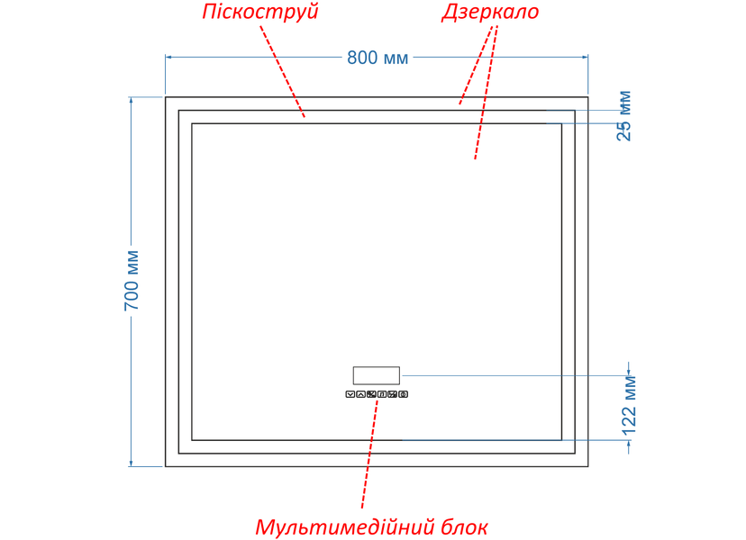 Умное зеркало с подсветкой лица LED прямоугольное в раме Karnet - Смарт блок и подогрев зеркала 636130827818070 фото