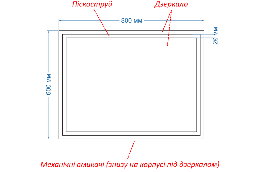 Дзеркало з двома LED підсвітками прямокутне Karnet - з механічним вмикачем 1361823888060 фото