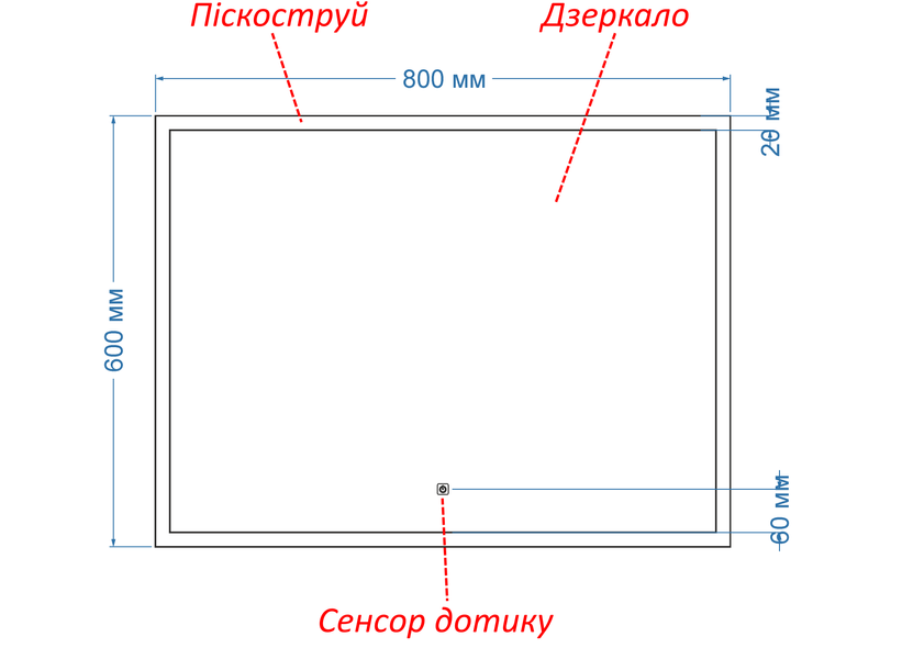Зеркало с подсветкой LED контурне прямоугольное Simphony - с сенсором касания 182116788060 фото