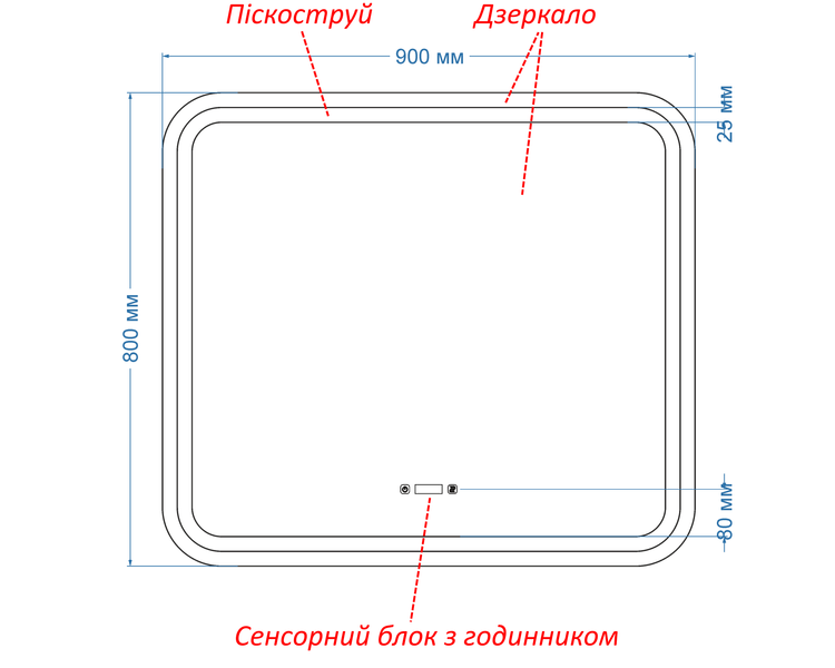 Дзеркало з двома LED підсвітками закруглене Anvi - два сенсора, годинник та підігрів дзеркала #anw 1141916313489080 фото
