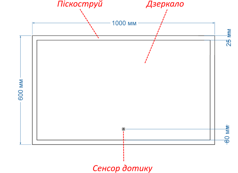 Зеркало с подсветкой LED контурне прямоугольное Simphony - с сенсором касания 1821167810060 фото